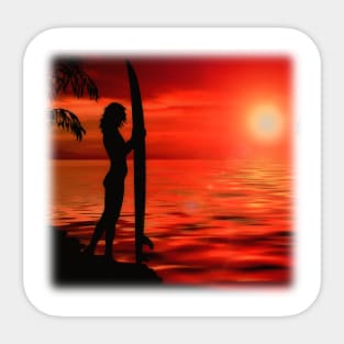 Female Surfer at Sunset Sticker